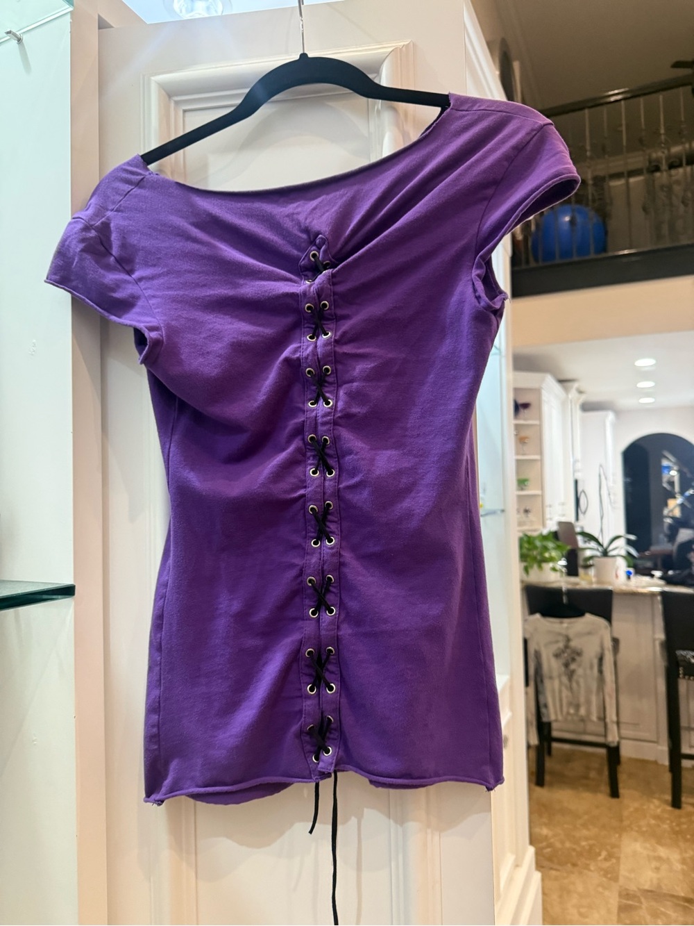 Purple Graphic Women’s Tee with Skull Guitar Print - Picture 6 of 6